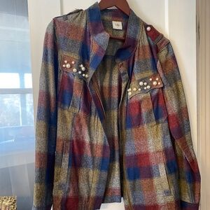 Plaid Pearl Embellished Jacket